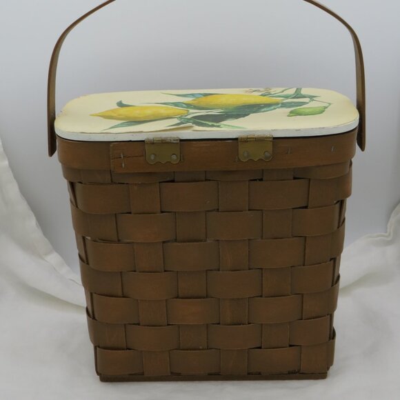 Handmade Vintage Basket Purse Lemons Decoupage, Lined, Fairmont Basket Works - Picture 6 of 10